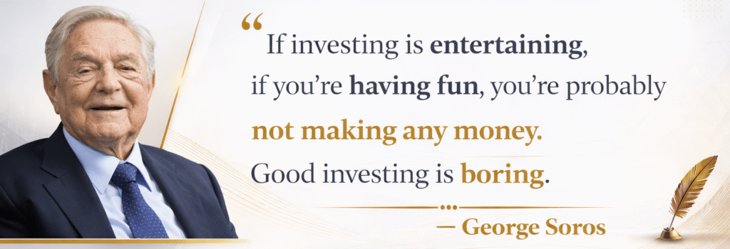 George Soros quote about investing being boring rather than entertaining.